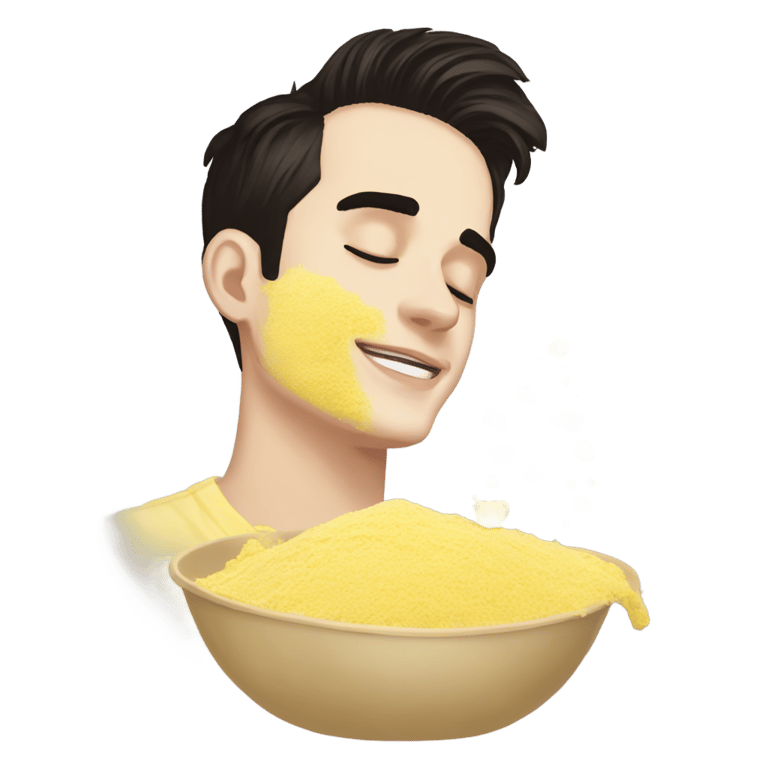 genmoji: Brendon Urie smelling light yellow flour