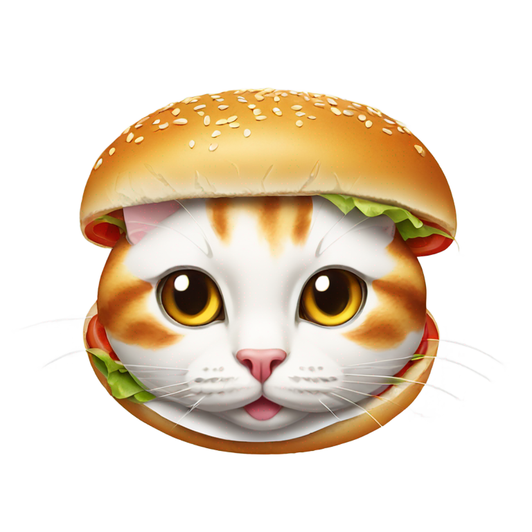 genmoji: turkey burger holding a white cat