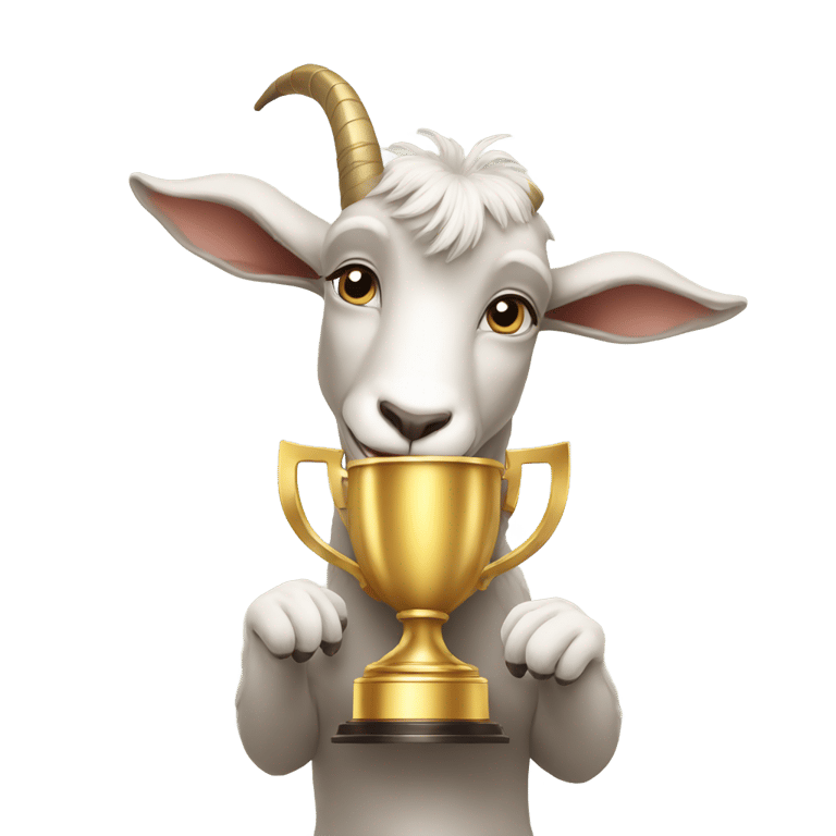 genmoji: Goat holding 5 trophies