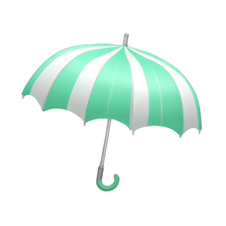 genmoji：白色和薄荷绿条纹棒球帽，带白色雨伞