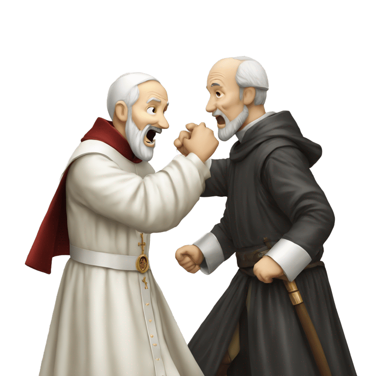 genmoji: John Calvin fighting the Pope