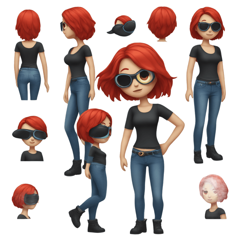 genmoji : a blue fish lady with red hair an eye patch a black tangtop and jeans