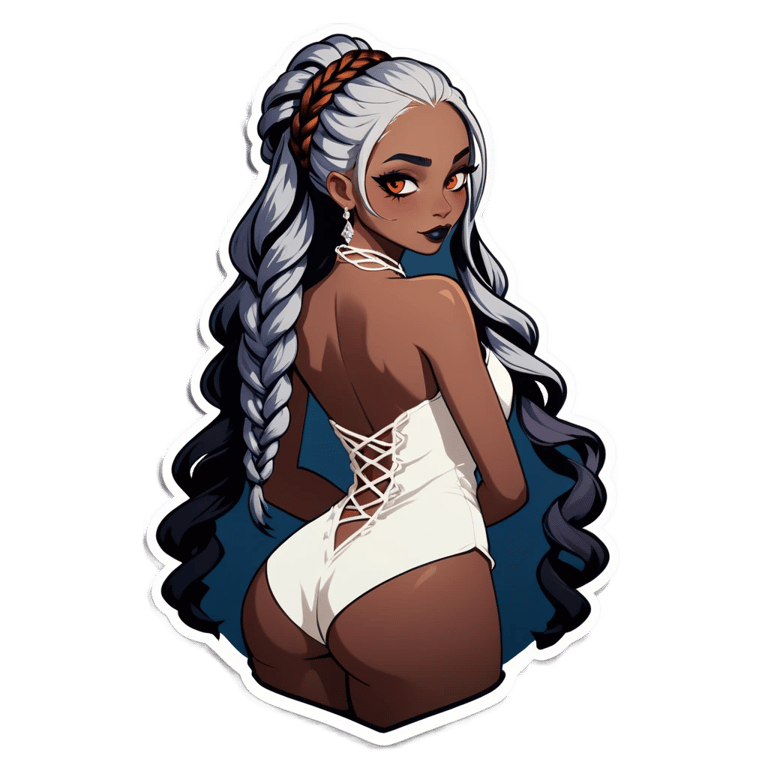 genmoji: drow in skimpy wedding dress with double braided hair
