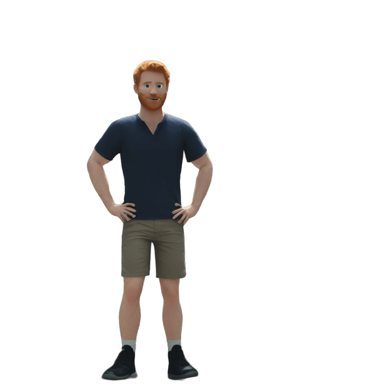 genmoji : Homme à la barbe rousse portant un short avec chemise, âgé de 37 ans.