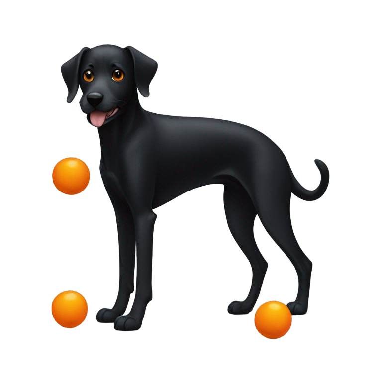 genmoji : Chien noir mâchant une balle orange
