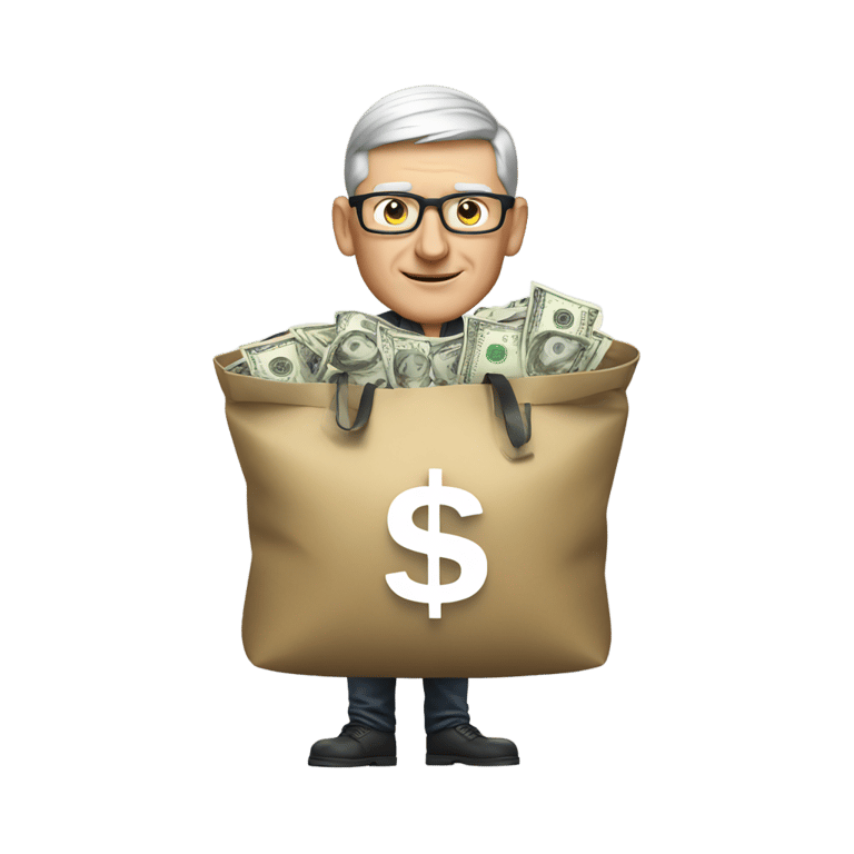 genmoji: tim cook with money bag