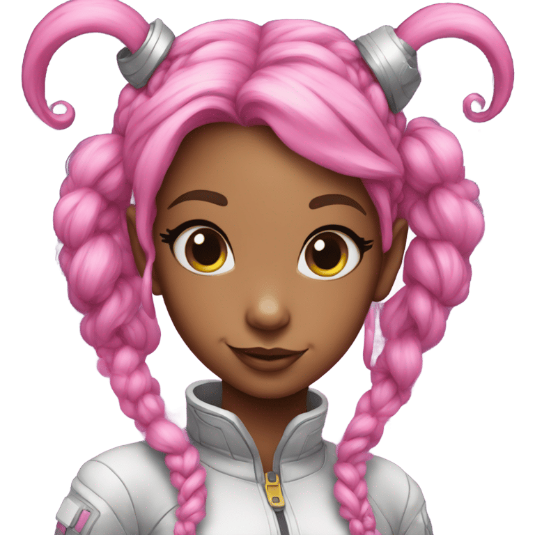 genmoji: a girl elf with pink hair in space buns