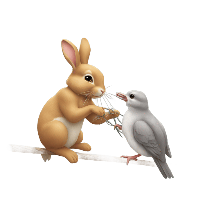 genmoji: A rabbit tying up a bird