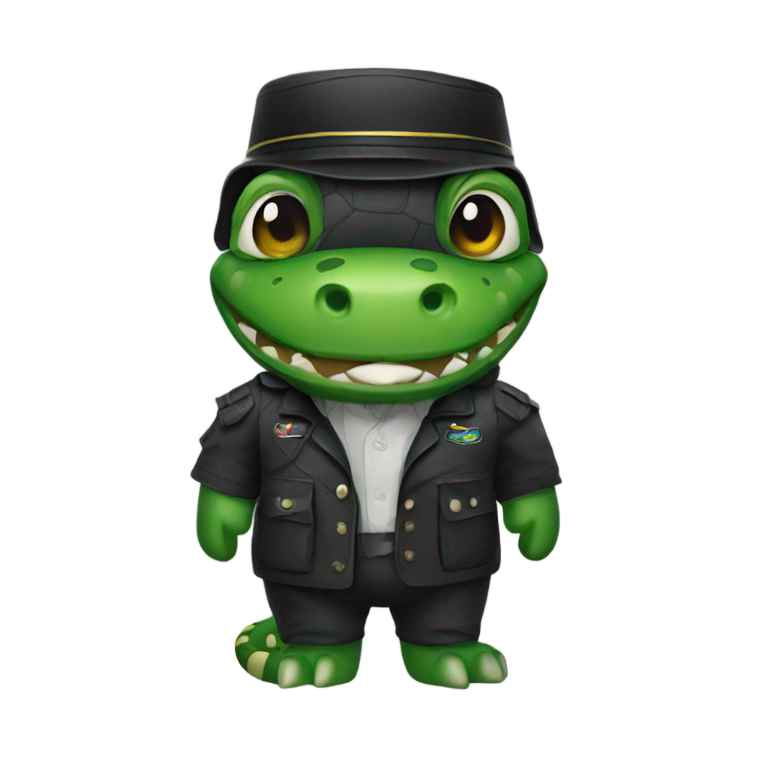 genmoji: A crocodile in a black plane costume