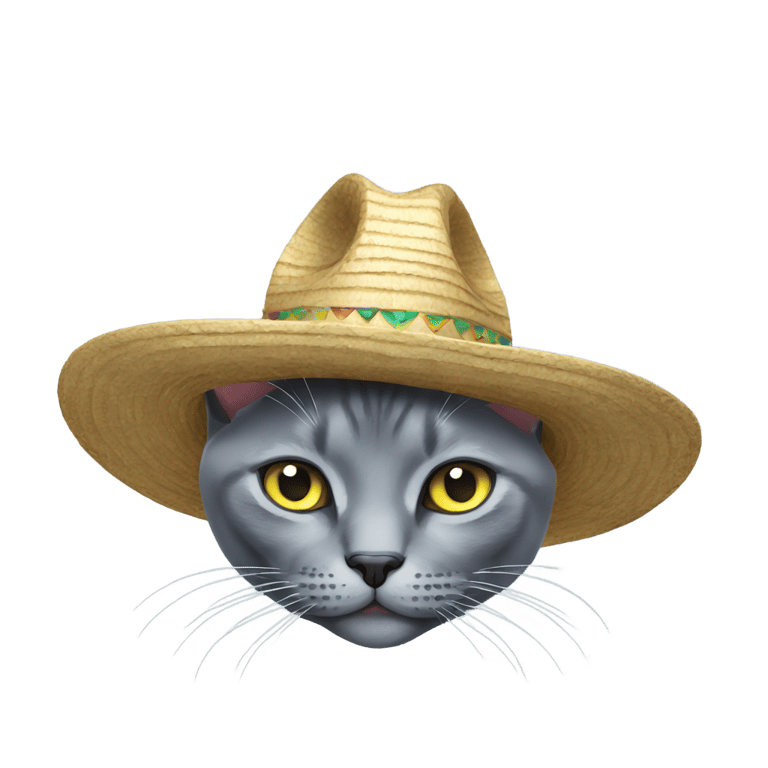 genmoji : Russian blue cat with a sombrero