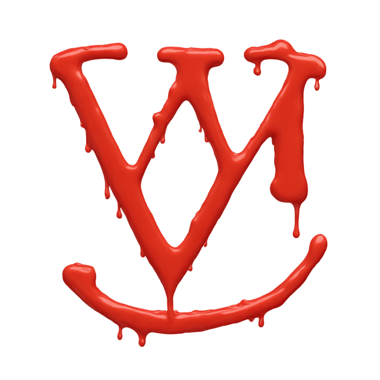 genmoji: Letter v made out of vermillion paint