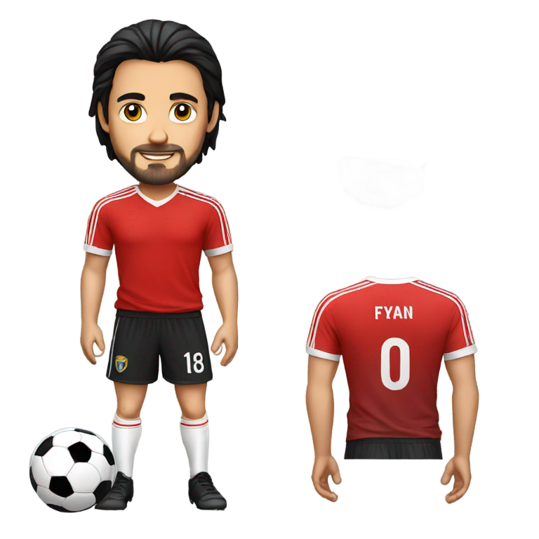 genmoji: white man, black hair, playing soccer ball, red t-shirt