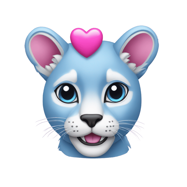 genmoji: A blue cougar holding a pink heart