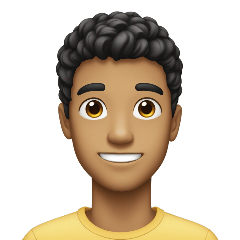 genmoji: a black hair, short hair, dark brown eyes, light tanned skin, white teeths, teenager male with a smirk