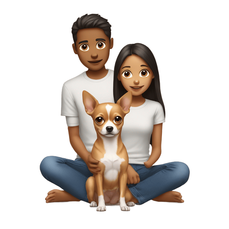 genmoji : two girls one boy sitting on chihuahua dogs shrugging