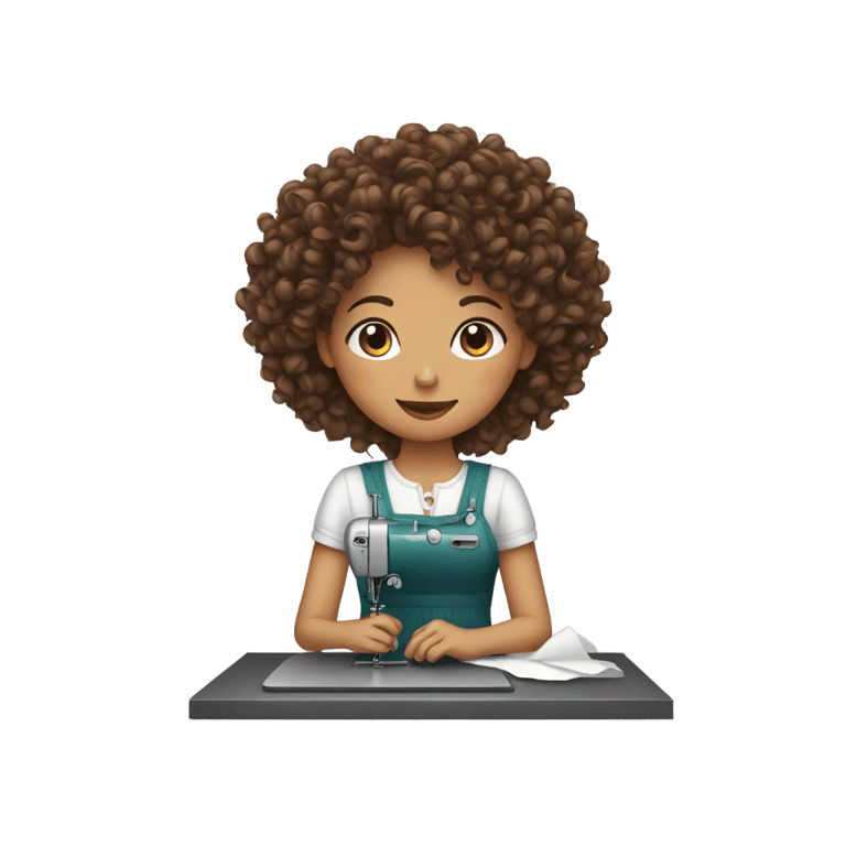 genmoji: girl with curly hair sewing