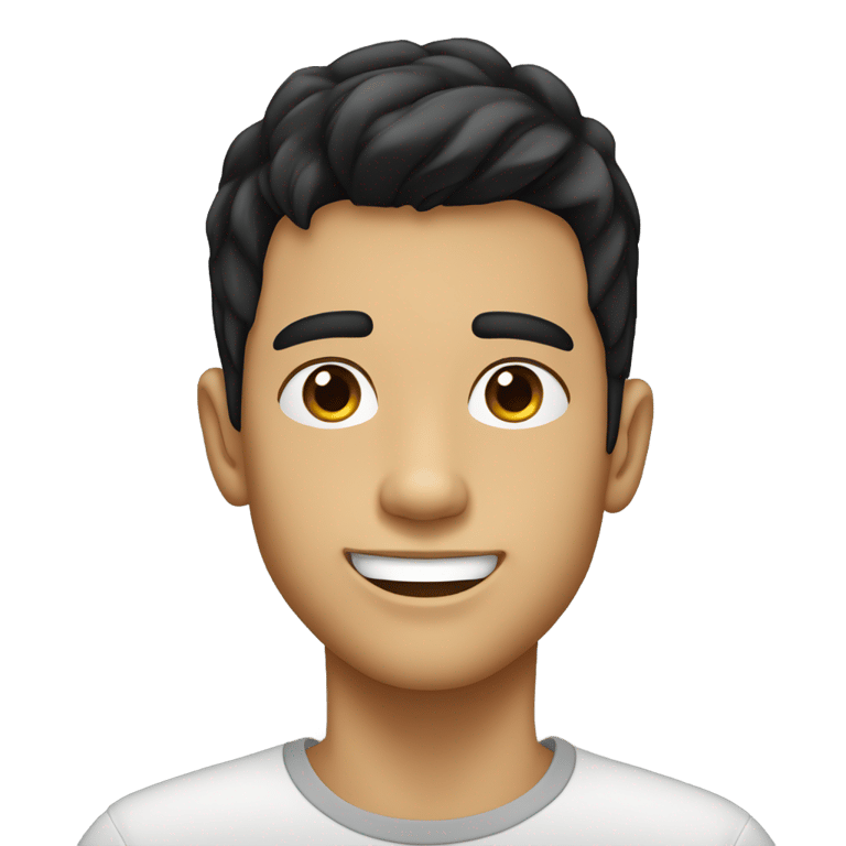 genmoji: a short black hair, dark brown eyes, tanned skin, white teeths, teenager male with a smirk