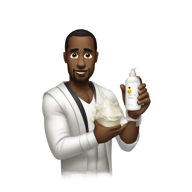 genmoji: p diddy holding a lotion bottle