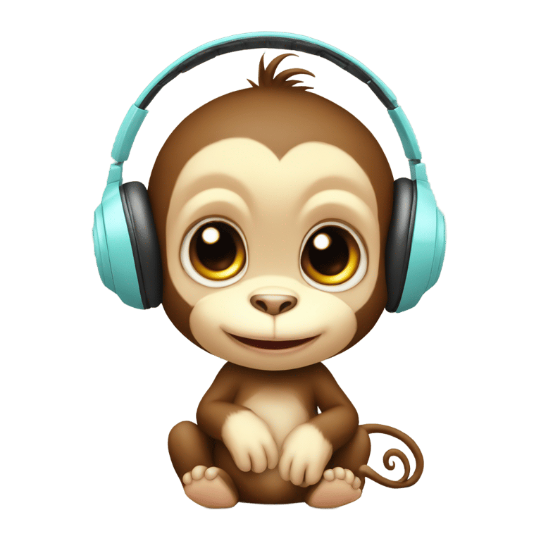 genmoji: adorable baby monkey wired headphones