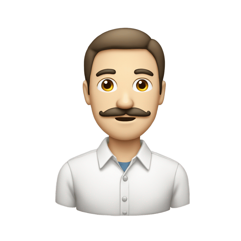 genmoji: guy with big mustache and slim face and thick eyebrows and white