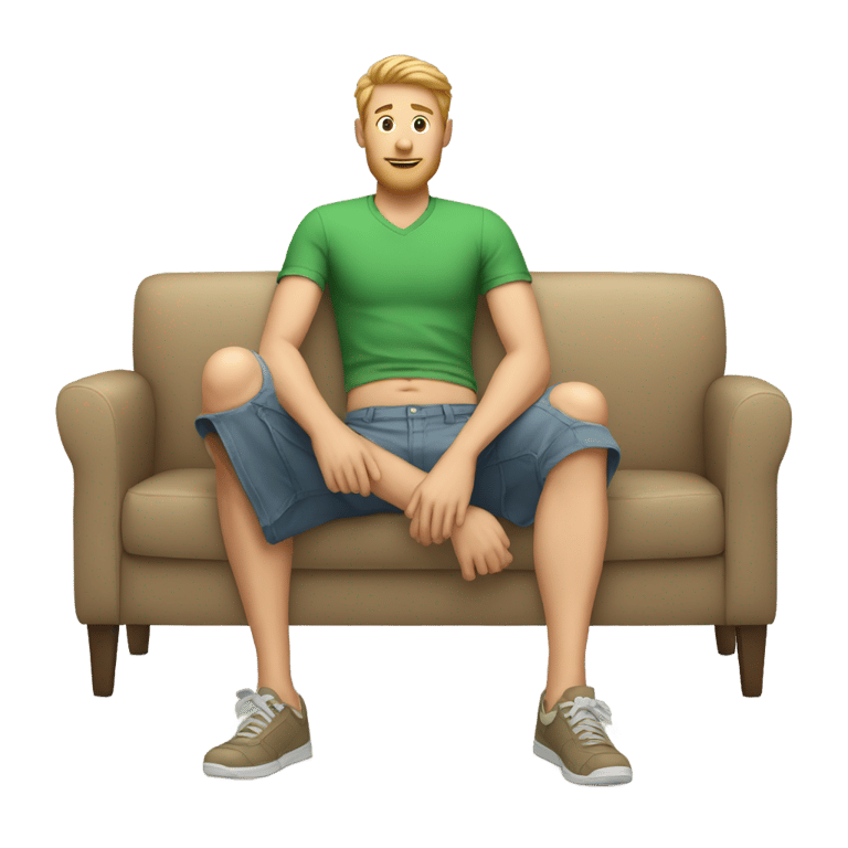 genmoji: white man in shorts sit on couch