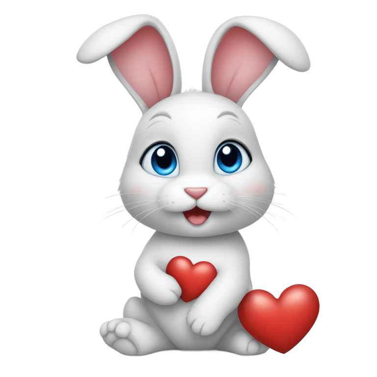 genmoji: realistic, blue eyes, cute bunny, holding red heart