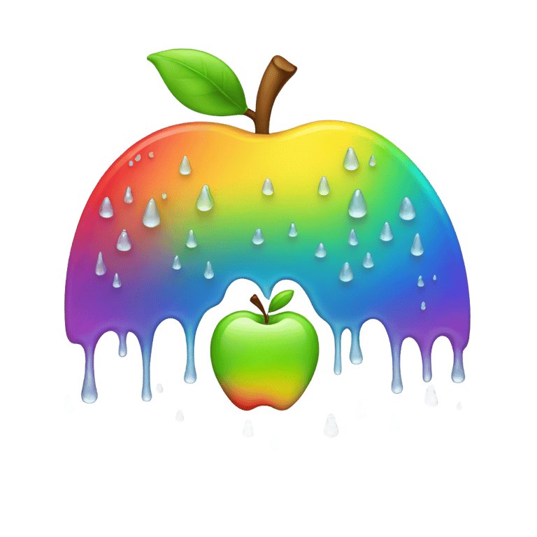 genmoji : Rainbow apple logo with rain