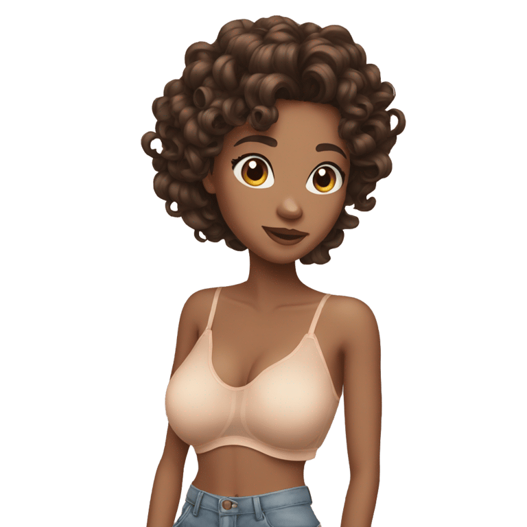 genmoji: hot girl brunette with bra and curl hair