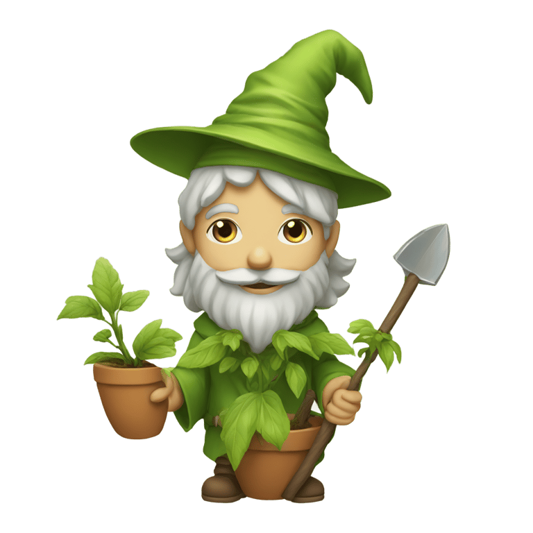 genmoji: tiny mischievous gardening wizard