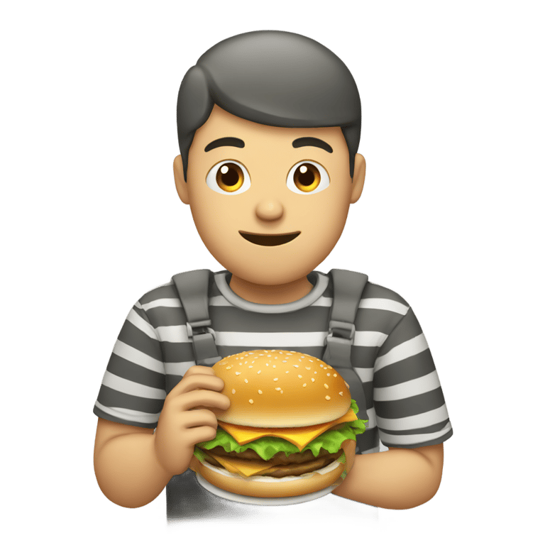 genmoji: Prisoners eating a hamburger