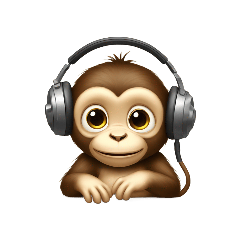 genmoji: baby monkey listening to wired headphones