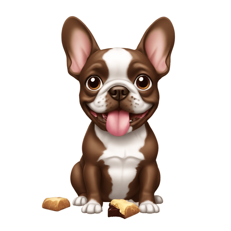 genmoji: Frenchie dog eating chocolate