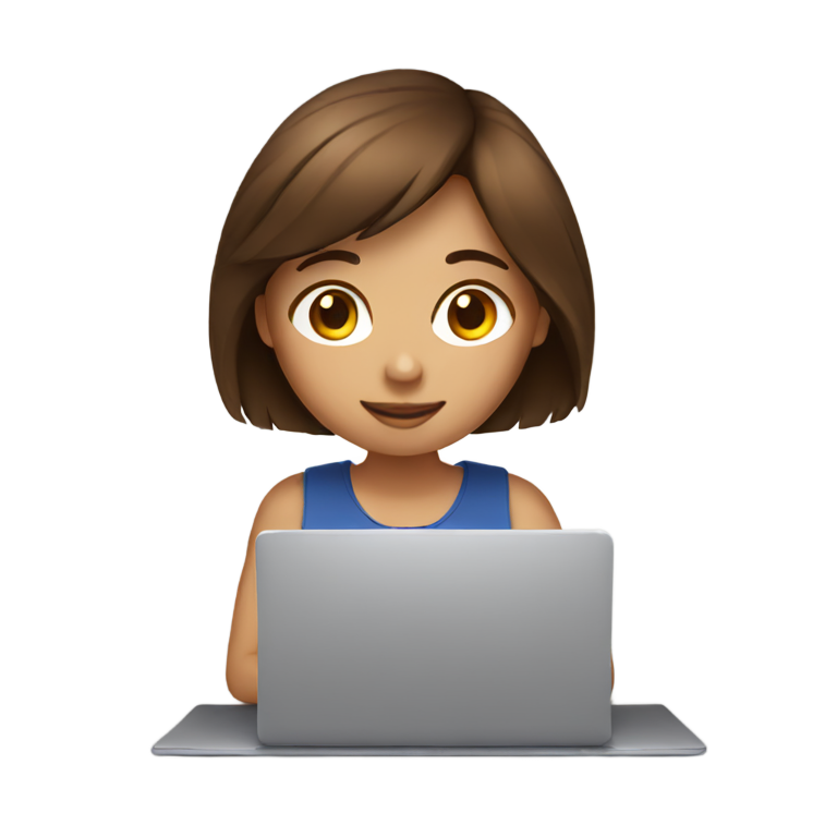 絵文字：茶色の髪の女の子がラップトップで作業中