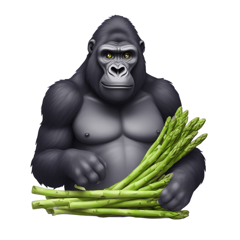 genmoji: big mok gorilla eating purple asparagus