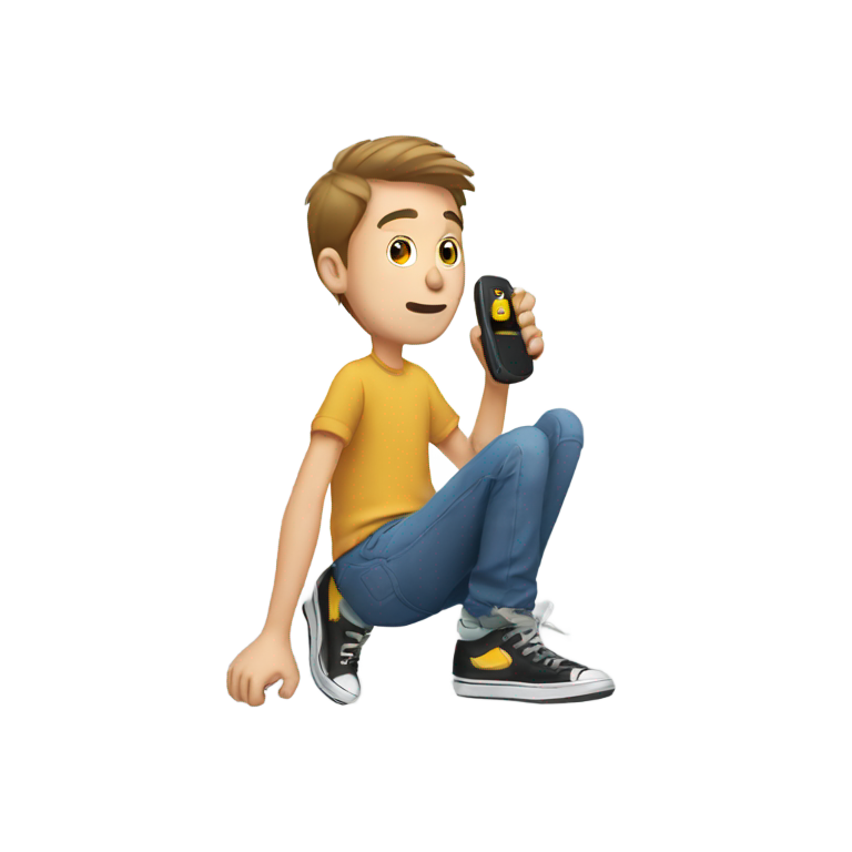 genmoji: Guy stepping on a flip phone with his shoes and cracks it