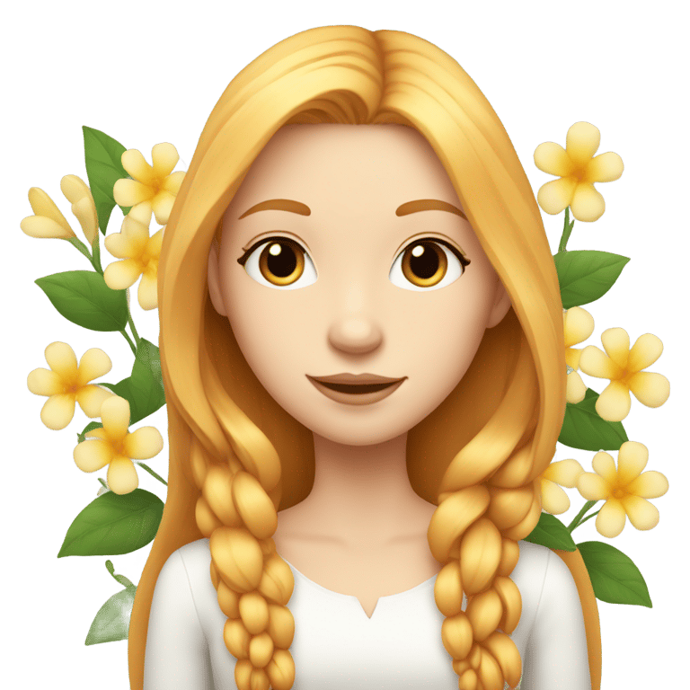 genmoji: a white ginger girl with a perfect and straight hair with flowers