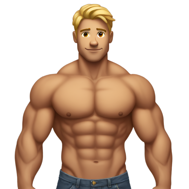 genmoji: A man 20 years old with big muscles, bizeps and back muscles