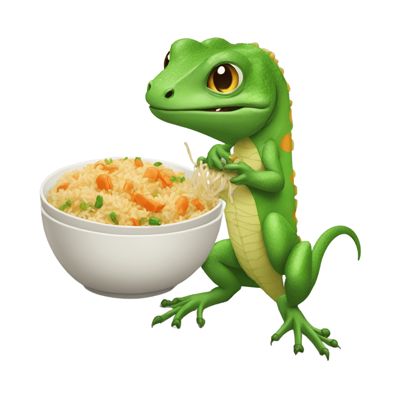 genmoji: lizard eating fried rice