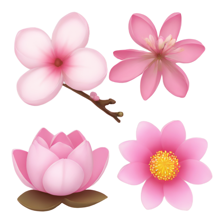 絵文字：桜とピンクのハートと蓮の花