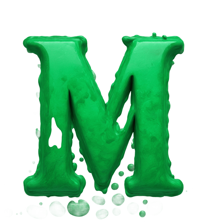 genmoji: Letter m made out of malachite green paint