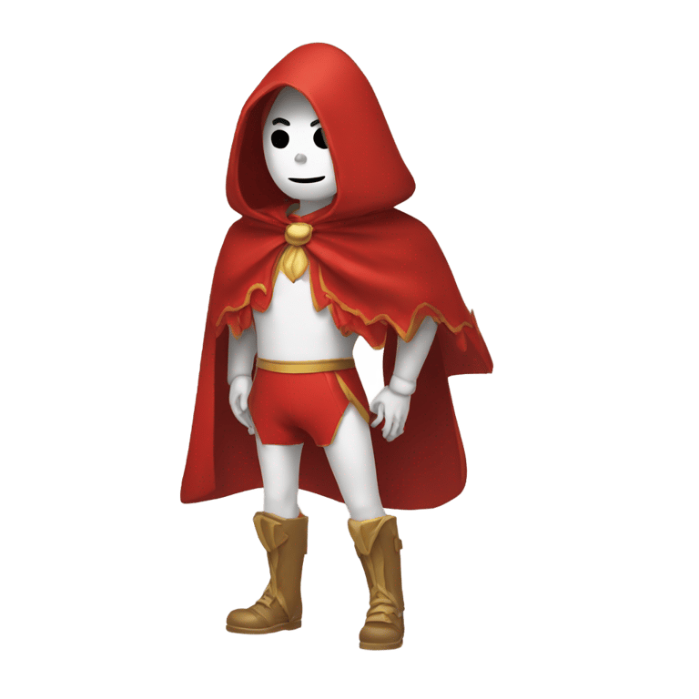 genmoji: a skelloton wering a whight shirt red hot pants and a red cape