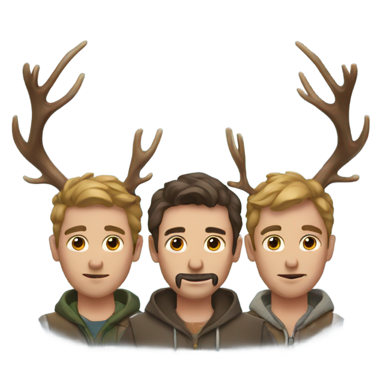genmoji: Three men with deer antlers
