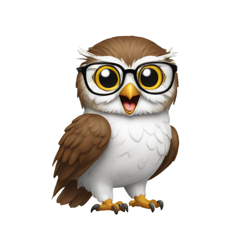 genmoji: Laughing owl with glasses with thumbs up