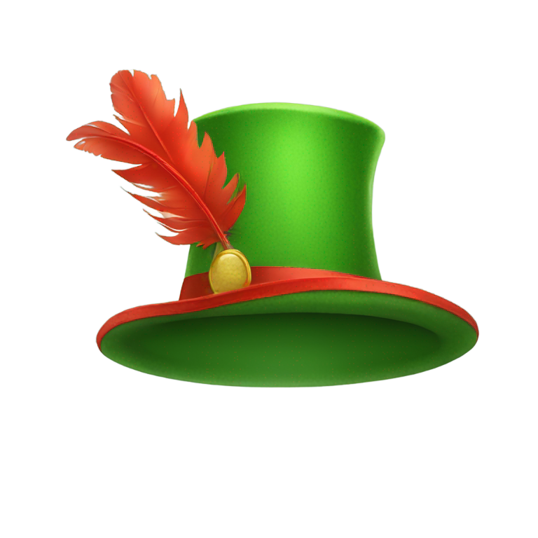 genmoji: green fantasy hat with a red feather