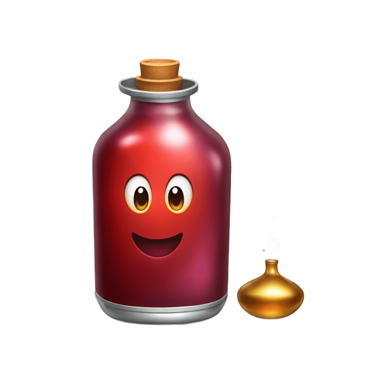 genmoji: A bottle of magic potion in a metallic red color