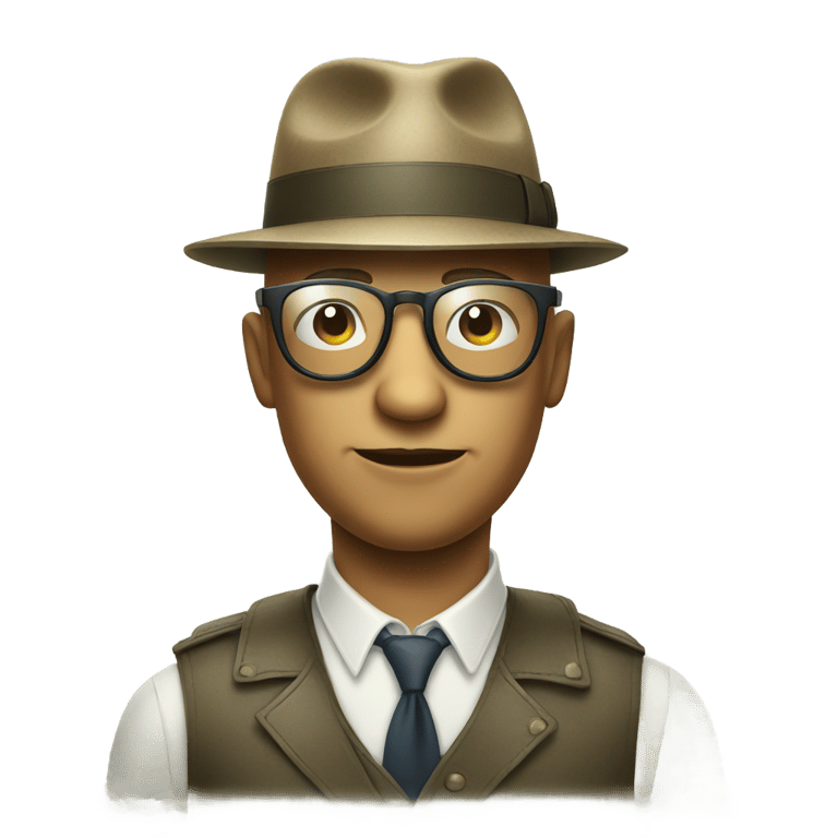 genmoji: Bald man with fedora and aviator glasses holding melon