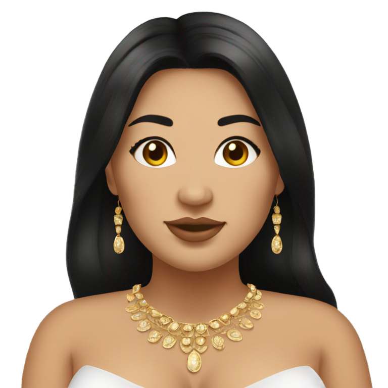 genmoji: A Serbian bbw lady with tan skin , long black hair, big boobs and gold jewelry