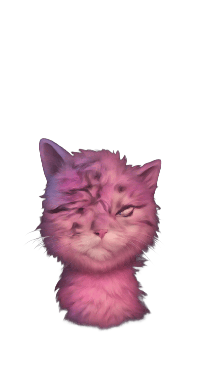 genmoji: Him being a pink cat with a cat body riding on a rainbow 🌈