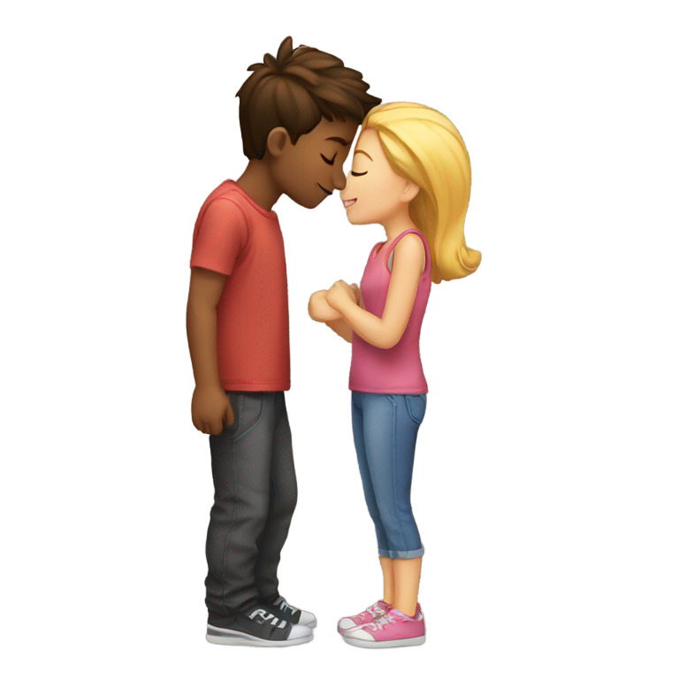 genmoji: a boy kiss a girl