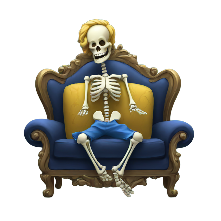 絵文字：Big fat skeleton on royal sofa,